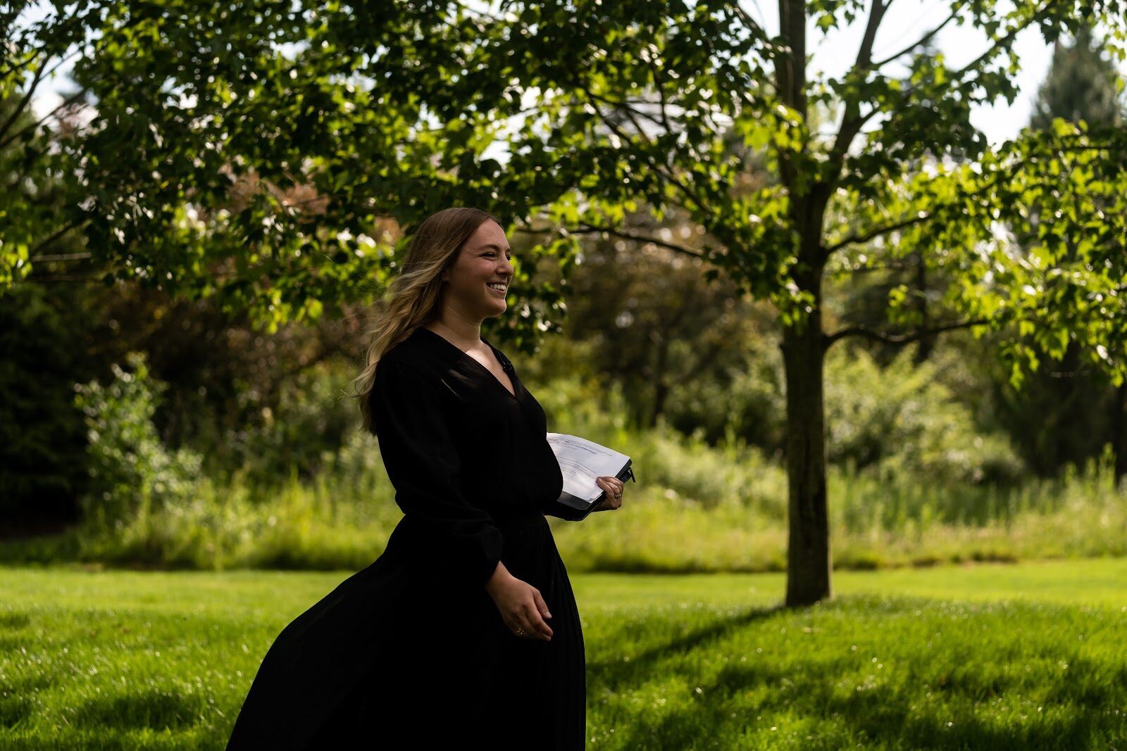 Arielle officiating a garden wedding